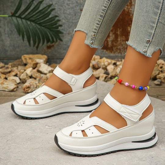 Damen Keilsandalen mit verstellbarem Klettverschluss und orthopädischer Komfortsohle EB