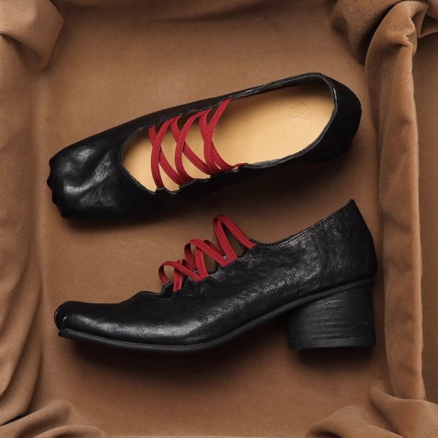 Damen Ballerina-Schuhe mit innovativem Schnürdesign und hochwertigem Leder EB