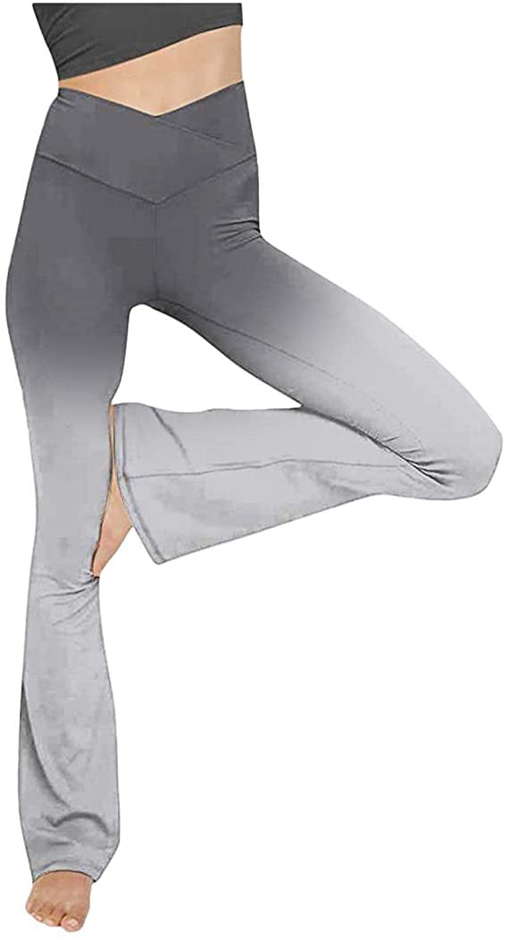 Damen nan taillenhohe Yogahose mit überkreuztem Bund und ausgestelltem Saum mit Schlitz EB