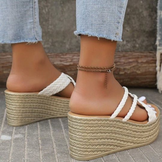 Damen Plateau-Sandalen mit geflochtenem Riemendesign und rutschfester Sohle EB