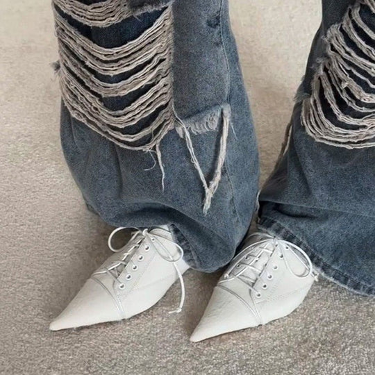 Damen elegante Schnürschuhe mit spitzem Schuhdesign und feinem Leder EB