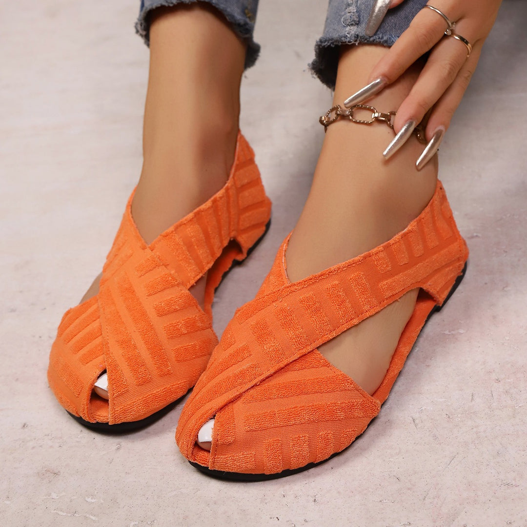 Damen Komfortable Ballerinas mit dekorativem Kreuzbanddesign EB