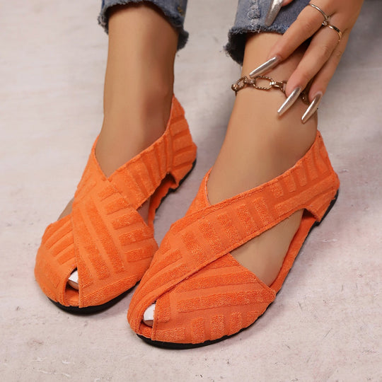 Damen Komfortable Ballerinas mit dekorativem Kreuzbanddesign EB
