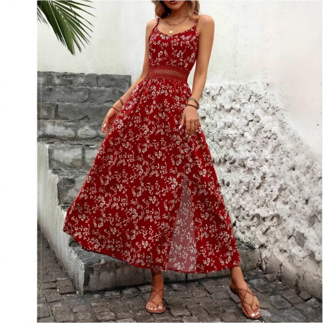 Damen Sommermaxikleid mit floralem Design und raffiniertem Schlitz EB
