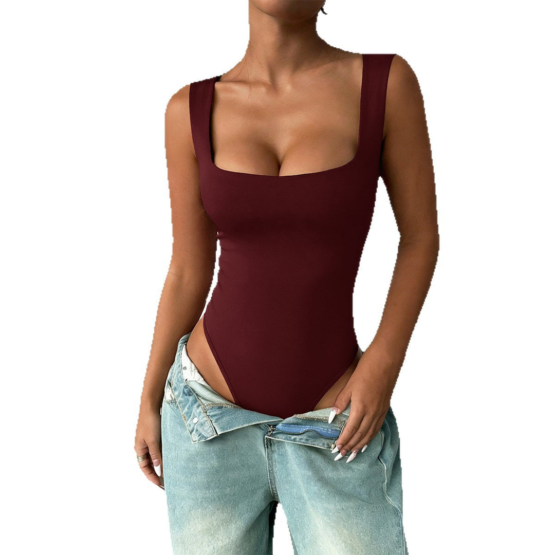 Damen eleganter Hochschnitt Badeanzug mit Quadrat-Ausschnitt EB