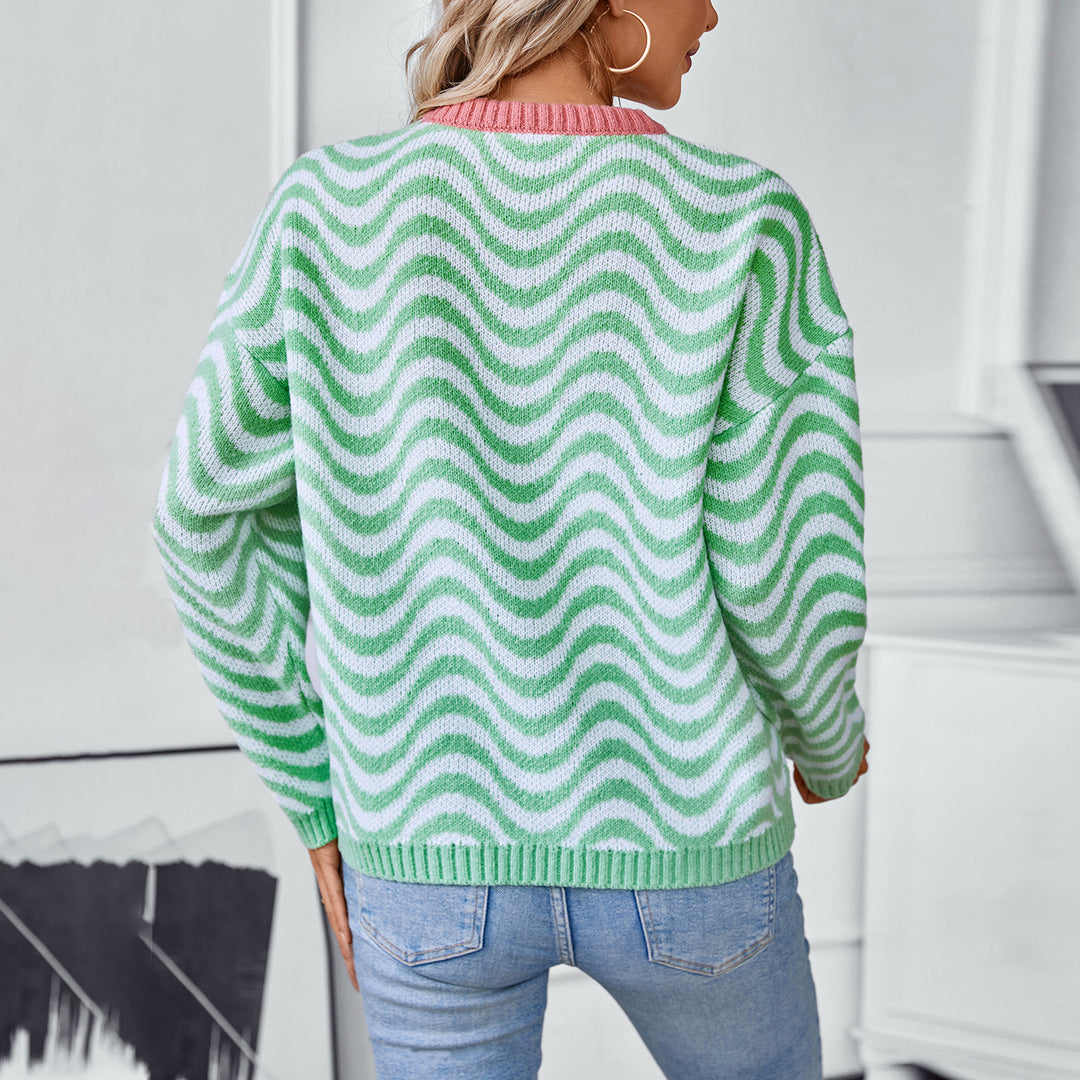 Damen gemütlicher Pullover mit modernen Wellenmustern und minimalistischer Passform EB