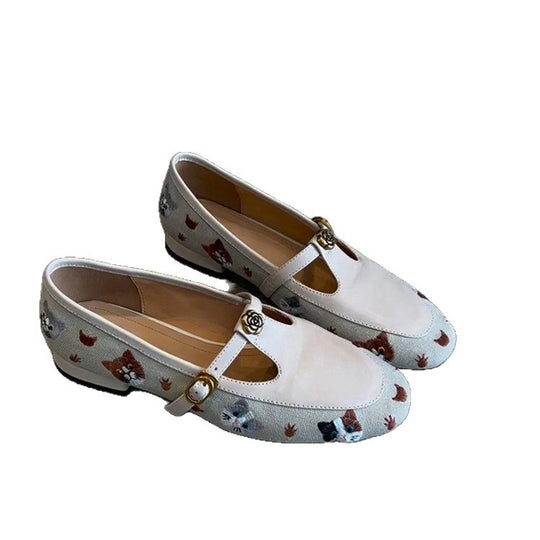 Damen Ballerina-Schuhe mit floralem Muster und dekorativem Riemchen EB