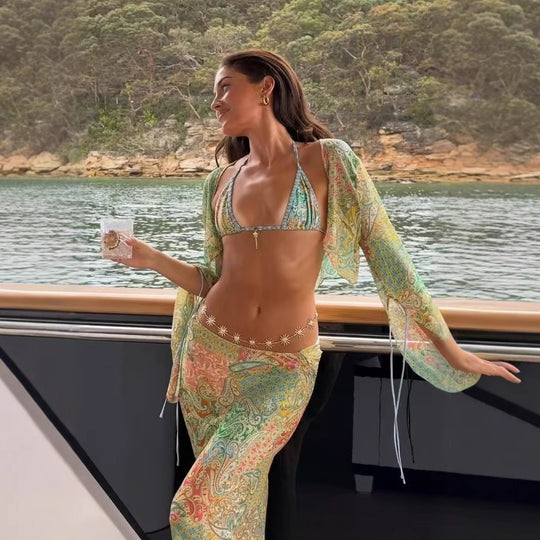 Damen cropped Bluse mit weitem Arm und verspieltem Paisleymuster EB