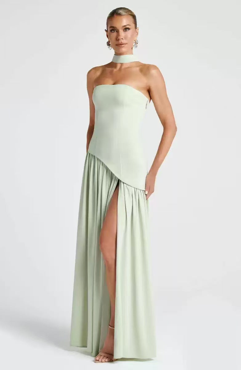 Damen Maxikleid mit figurbetontem Oberteil und schwingendem Rock EB