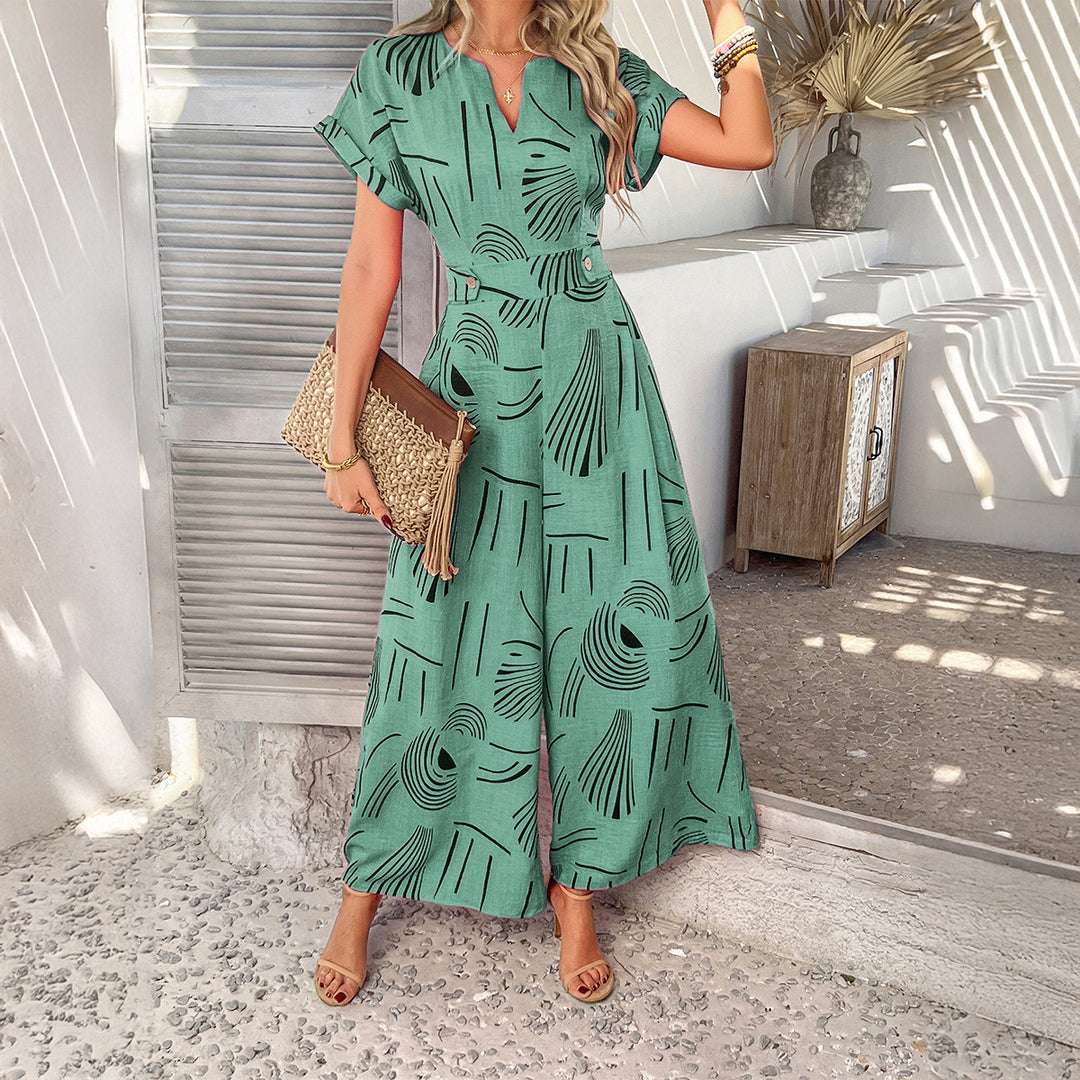 Damen Maxikleid mit modernen grafischen Mustern und elegantem V-Ausschnitt EB
