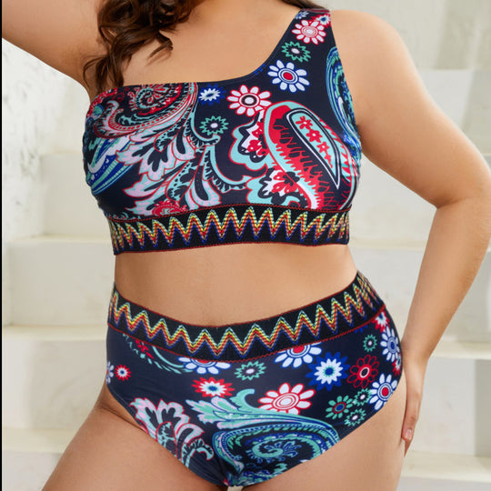 Damen Zweiteiliges Bikini-Set mit modischem Hochschnitt und floralem Design EB