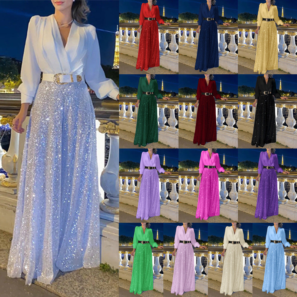 Damen Funkelndes Abendkleid mit elegantem Oberteil und glitzerndem Rock EB