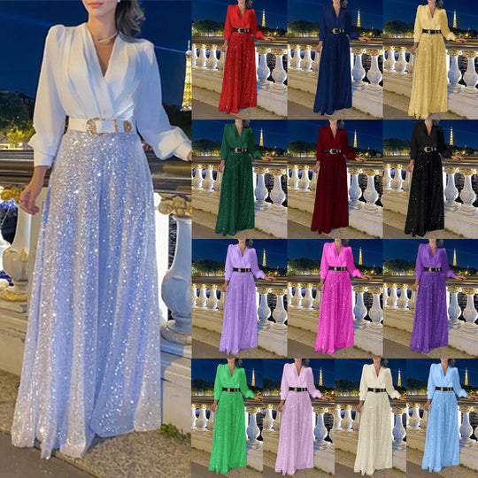 Damen Funkelndes Abendkleid mit elegantem Oberteil und glitzerndem Rock EB