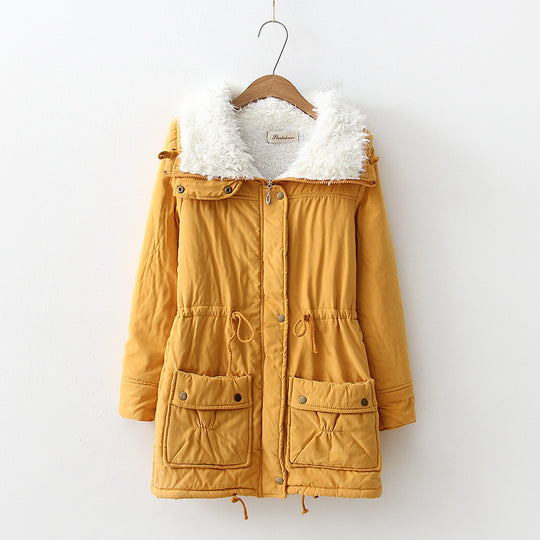 Damen gerade geschnittene Winterjacke mit kunstfellbesetztem Kragen und praktischen Taschen EB