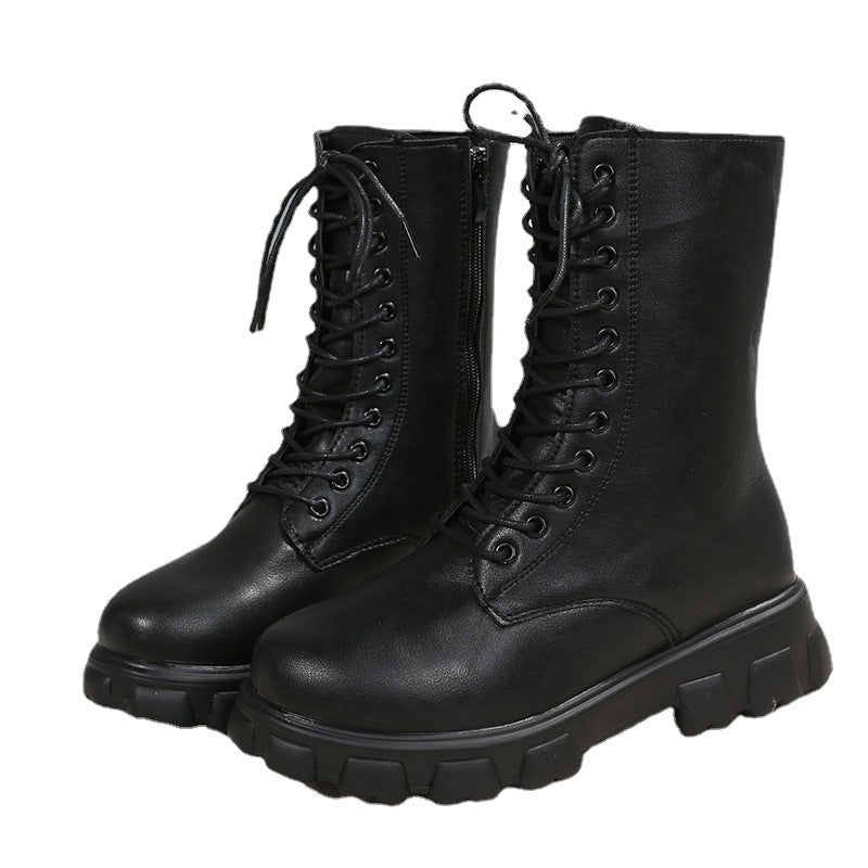 Damen Schnürboots mit robustem Plateau und seitlichem Reißverschluss EB