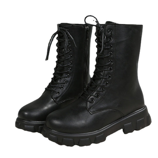 Damen Schnürboots mit robustem Plateau und seitlichem Reißverschluss EB