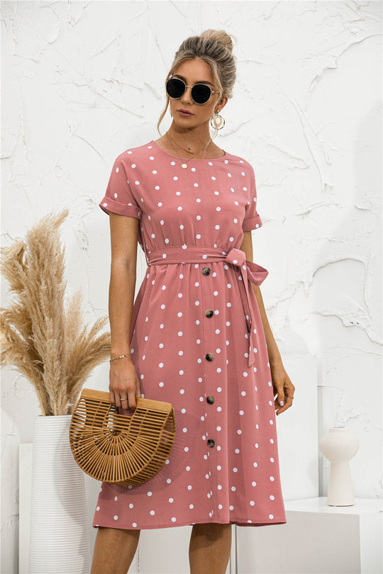 Damen Kleid mit Knopfleiste und modernen Punkte-Design EB