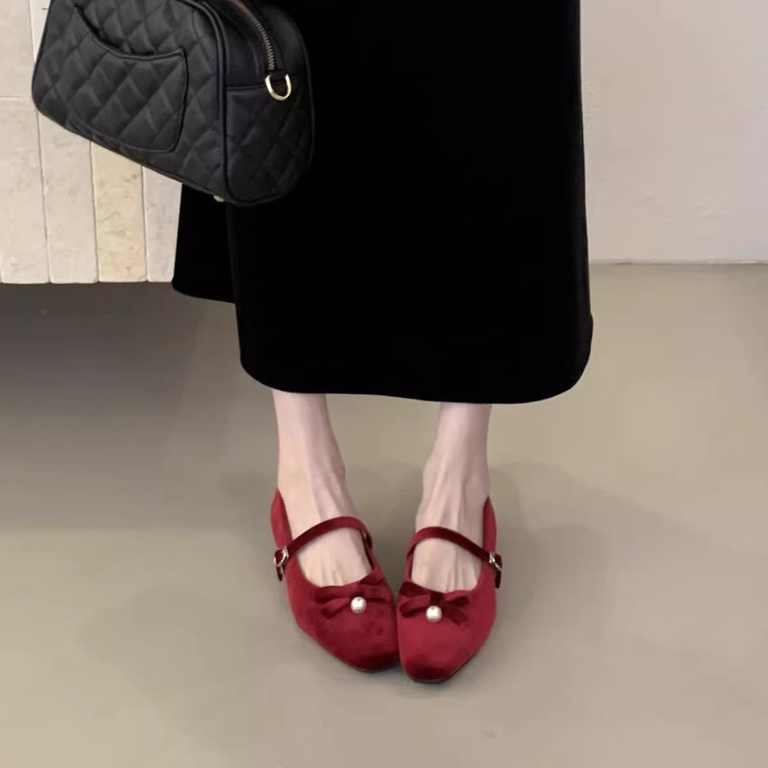 Damen bequeme Ballerinas mit dekorativem Riemen und Perlendetail EB