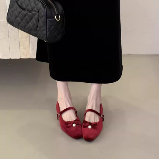 Damen bequeme Ballerinas mit dekorativem Riemen und Perlendetail EB