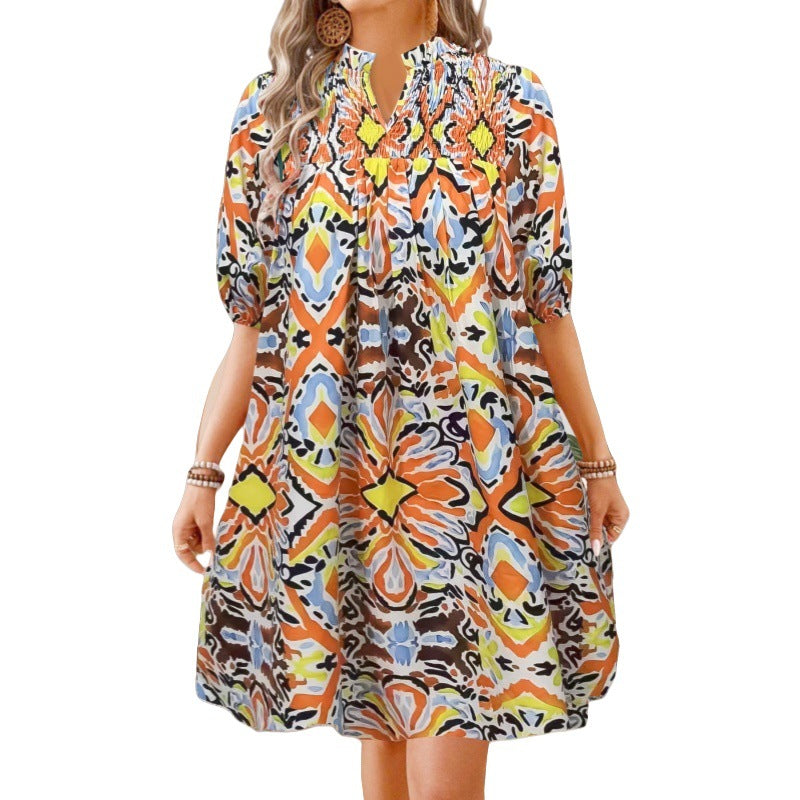 EB | Bohemian Women 's Fashion Bedrucktes Kleid mit V-Ausschnitt