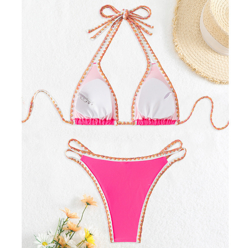 Damen Triangel-Bikini mit dekorativen Bändern EB