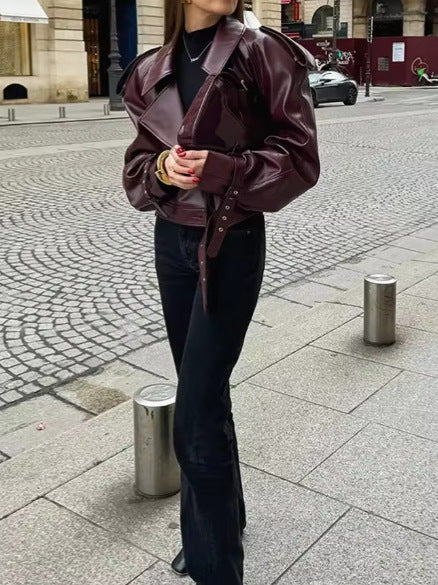 Damen Trendige Oversized jacke mit strukturierten Schulterpolstern und Taillengürtel EB