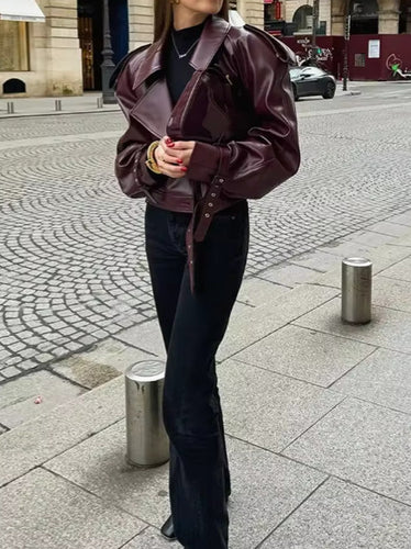 Damen Trendige Oversized jacke mit strukturierten Schulterpolstern und Taillengürtel EB