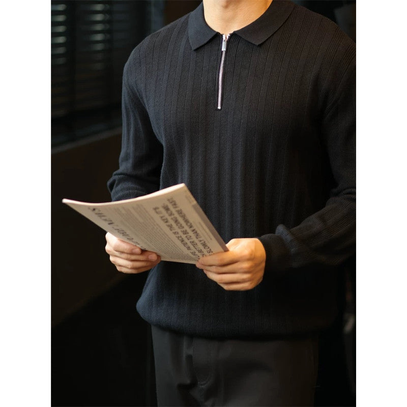 Herren Strickpullover mit Kragen und praktischem Reißverschluss EB