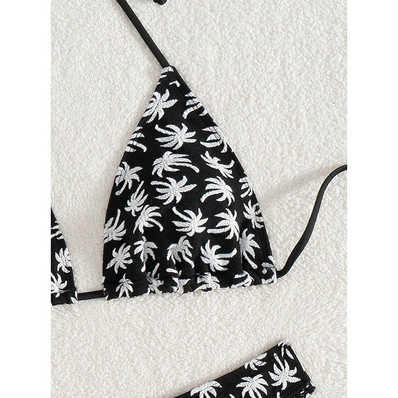 Damen Triangel-Bikini mit kontrastierendem Palmendruck EB