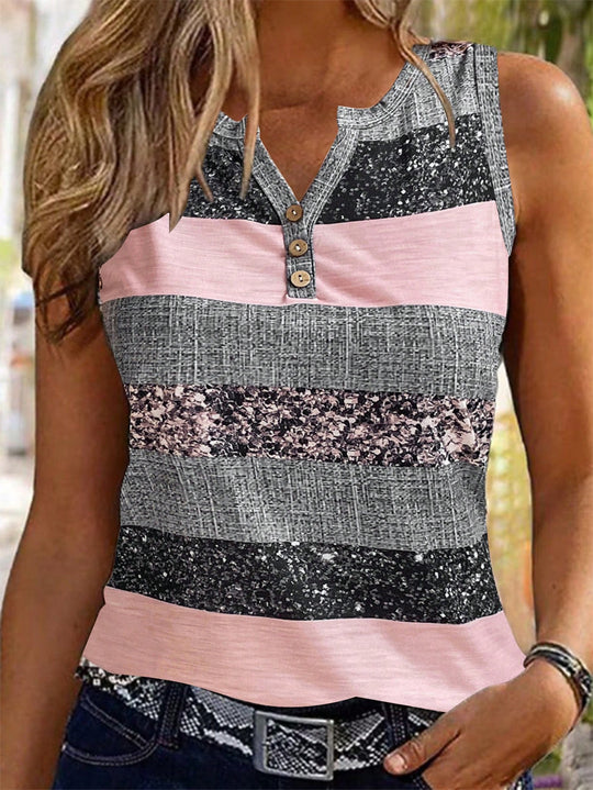 Damen Trendiges Geschlossenes Top mit Knopfleiste und vielseitigem Streifendesign EB