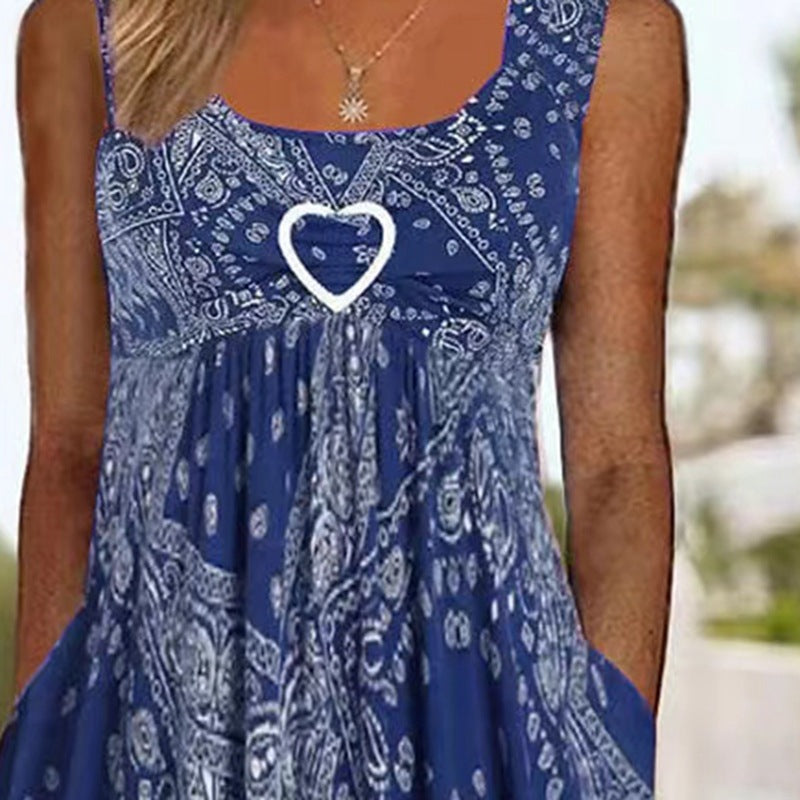 Damen Sommerliches Maxikleid mit elegantem Bandana-Muster und praktischen Taschen Heidi-Mode