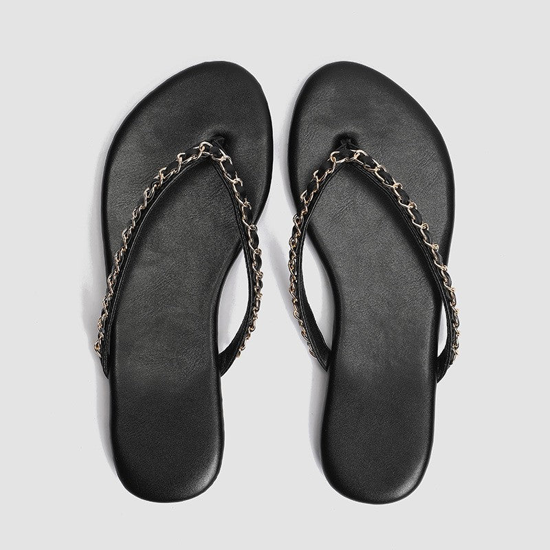 Damen Zehentrenner-Sandalen mit glamourösem Kettendetail EB