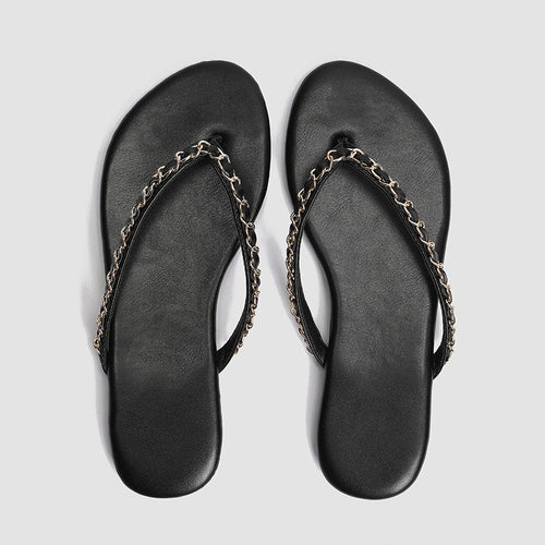 Damen Zehentrenner-Sandalen mit glamourösem Kettendetail EB