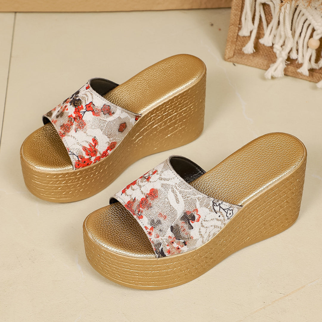 Damen Wedge-Pantoletten mit modischem Floral-Design EB