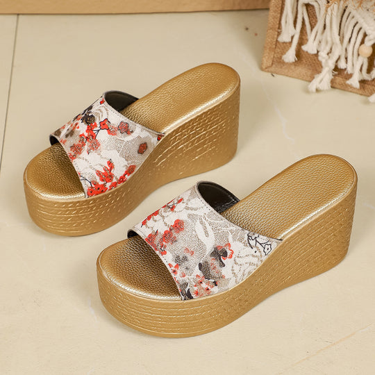 Damen Wedge-Pantoletten mit modischem Floral-Design EB