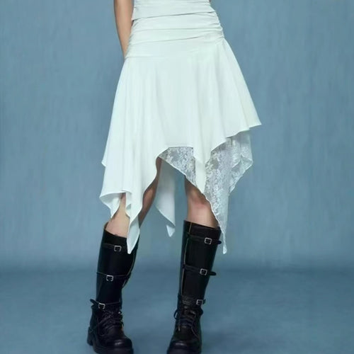 Damen asymmetrischer Spitzenrock mit Raffung und elegantem Design EB