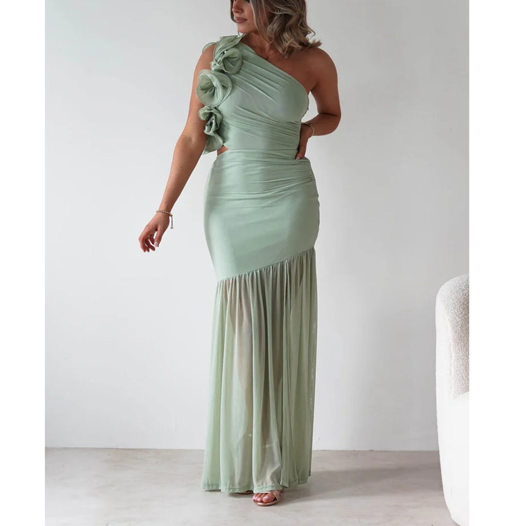 Damen Maxikleid mit asymmetrischem Schnitt und romantischen Rüschendetails EB