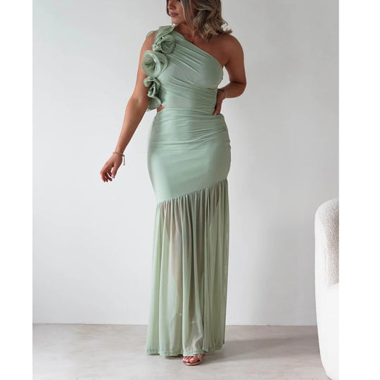 Damen Maxikleid mit asymmetrischem Schnitt und romantischen Rüschendetails EB