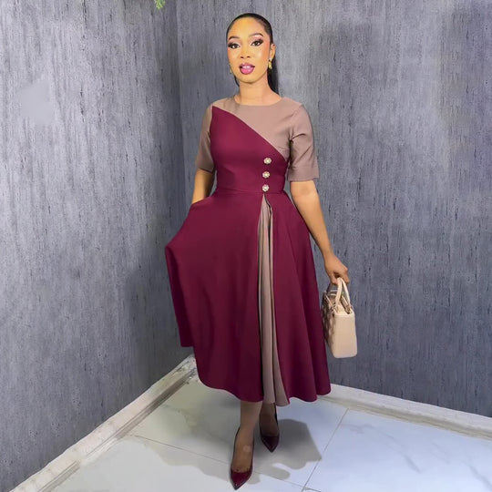 Damen Midikleid mit asymmetrischem Design und Knopfdetails EB
