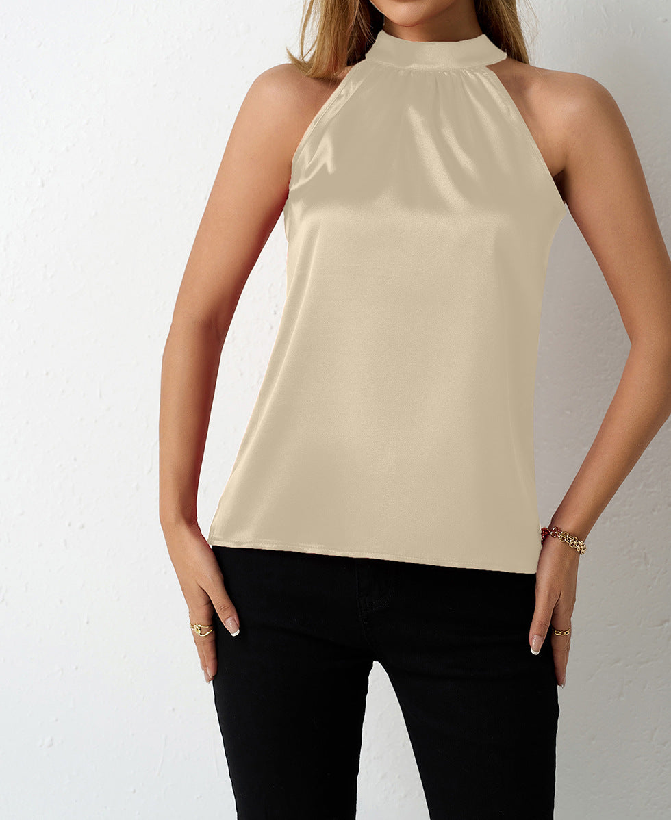 Damen Satin-Hochkragenoberteil mit elegantem Schnitt EB