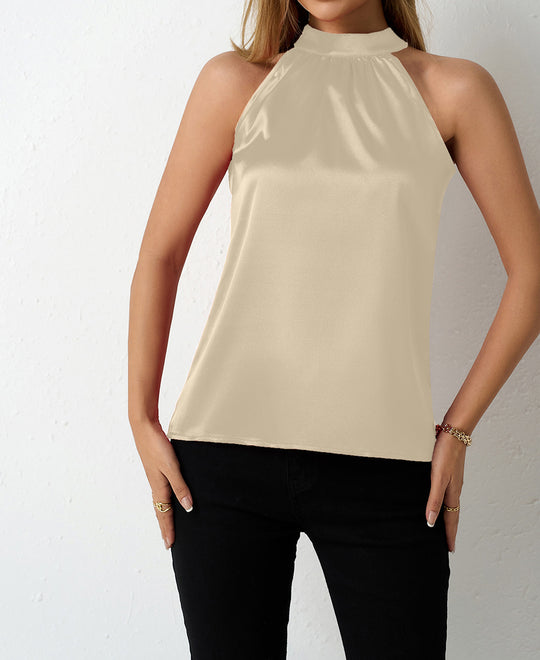 Damen Satin-Hochkragenoberteil mit elegantem Schnitt EB