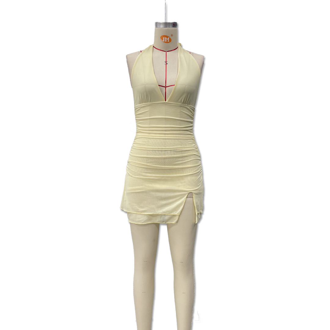Damen Halterkleid mit tiefem Ausschnitt und sexy Schlitz EB