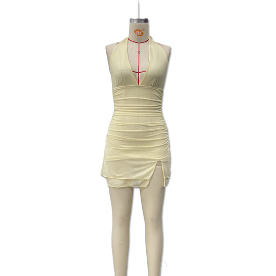 Damen Halterkleid mit tiefem Ausschnitt und sexy Schlitz EB