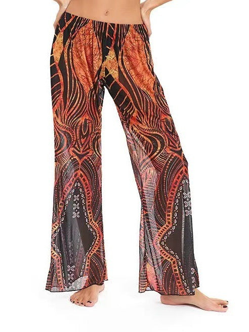 Damen Elegante Strandhose mit floralem Muster EB