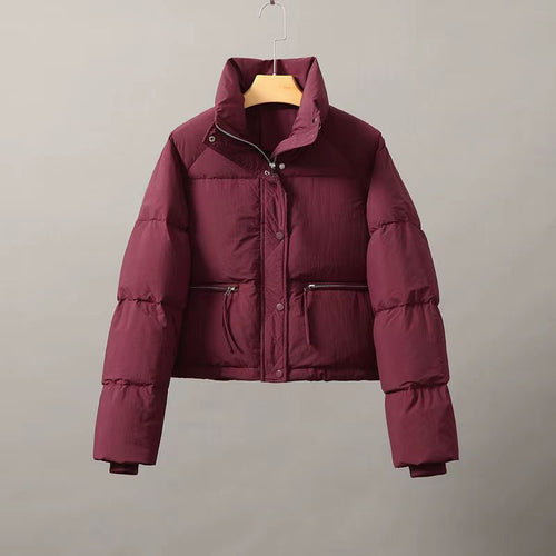 Damen gesteppte Winterjacke mit hohem Kragen und praktischen Taschen EB