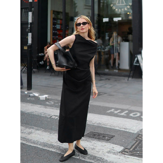 Damen elegantes Wickelkleid mit asymmetrischem Schnitt und schickem Taillendetail EB