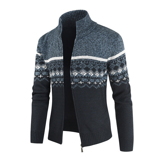 Herren Strickjacke mit Wintermuster und hohem Stehkragen EB