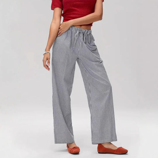 Damen Weit geschnittene Streifenhose mit elastischem Bund EB
