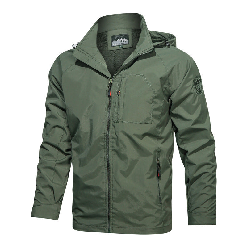 Herren  leichte wasserabweisende Softshell Outdoorjacke mit Kapuze Brusttasche EB