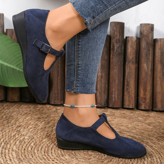 Damen Komfort-Keilabsatz-Ballerina aus Veloursleder EB